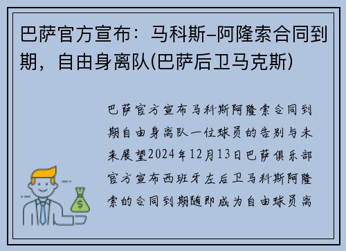 巴萨官方宣布：马科斯-阿隆索合同到期，自由身离队(巴萨后卫马克斯)