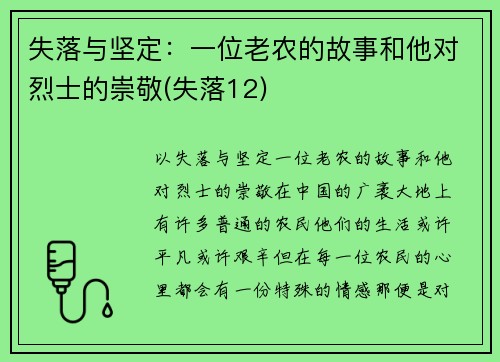 失落与坚定：一位老农的故事和他对烈士的崇敬(失落12)